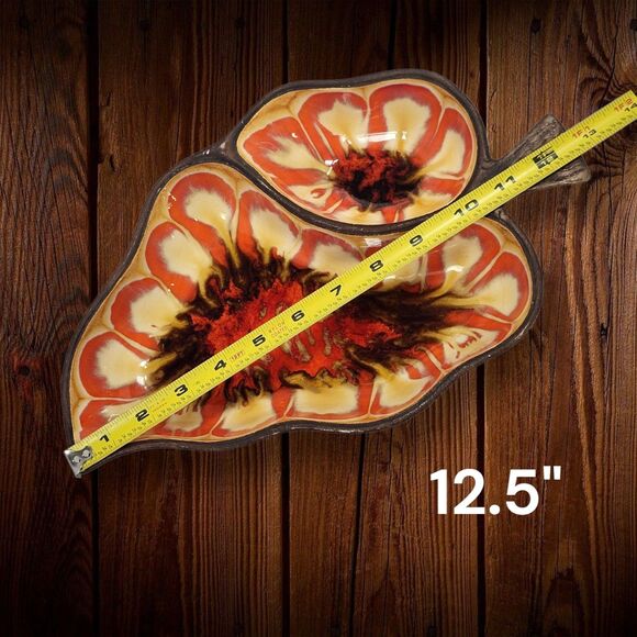 Vintage Treasure Craft 376 Leaf Chip & Dip Tray Orange Brown Glaze 1970s Decor - Picture 10 of 11